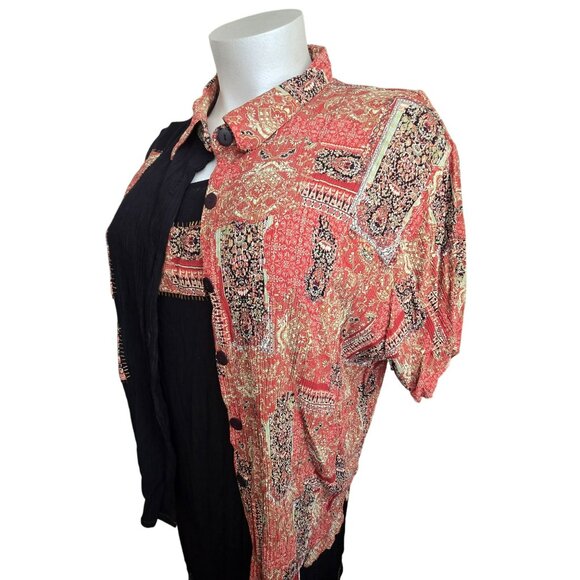 Womens Black Sleeveless Crinkle Dress Embroidered & Matching Shirt JJ4087 - Picture 4 of 13